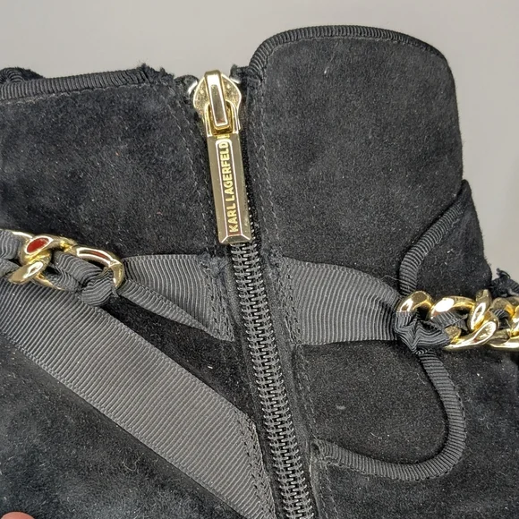 Karl Lagerfeld Paris Lark Chain Suede Lug Sole Booties - Black gold - size 8.5 - Picture 4 of 7